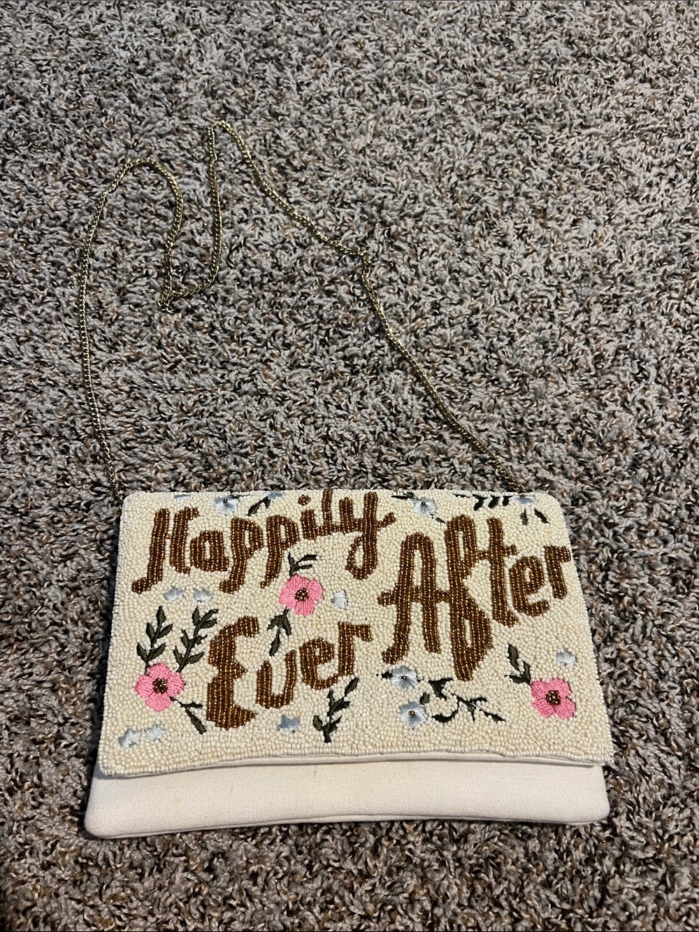 Beaded 'Happily Ever After' Floral Clutch - Cream and Pink